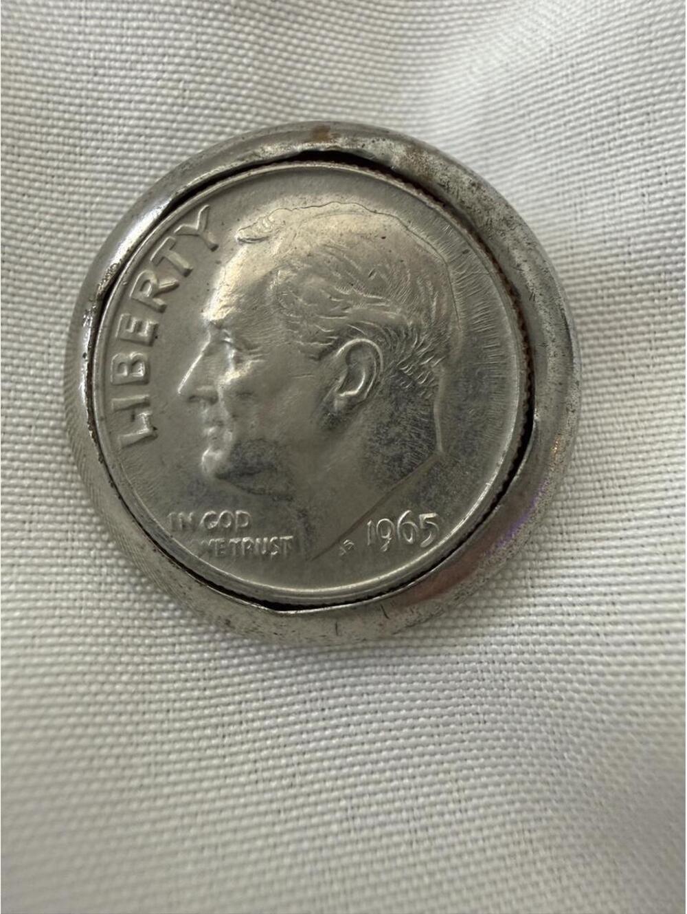 1965 Roosevelt Dime Coin Tie Tack Lapel Pin